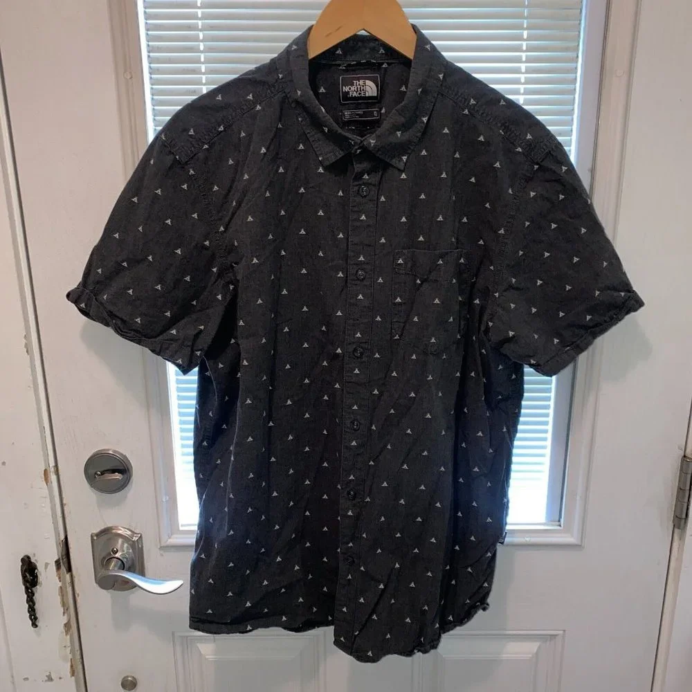 North Face Shirt Mens XL Gray Teepees Chest Pocket Button Front 100% Cotton